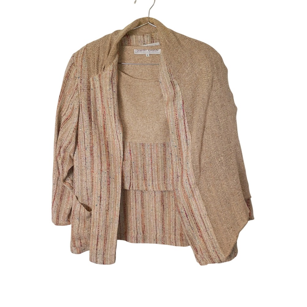 Dorothy Schoelen Vintage Silk Blend Striped Open Front Cardigan Beige Womens 10